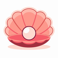 Pink Clam Shell with Pearl Illustration