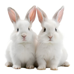 Obraz premium Two fluffy white rabbits sit side-by-side 