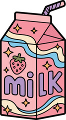 Kawaii Strawberry Milk Carton Vector Illustration