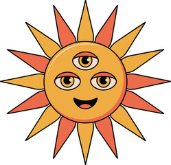 Retro Groovy Three-Eyed Sun Vector Illustration for Indie Design Projects