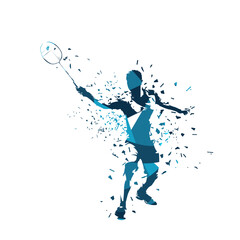 Badminton player, abstract blue isolated vector silhouette