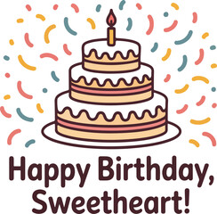 Simple Three-Tier Birthday Cake Outline Vector 2