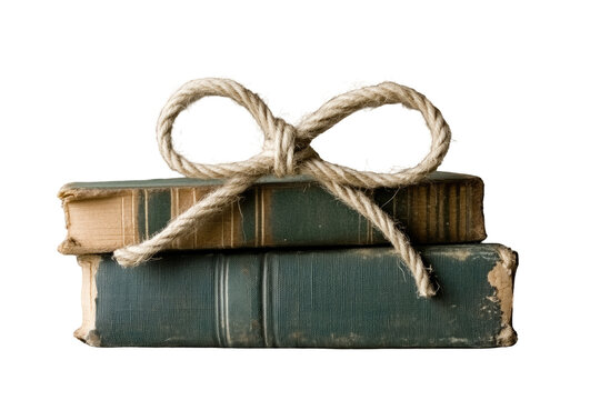 Stacked antique books tied with a bow
