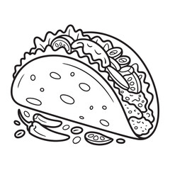 Taco Outline Vector Illustration for Coloring and Design