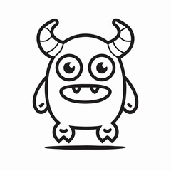 Cute Cartoon Monster Outline, Friendly Devil Character Illustration