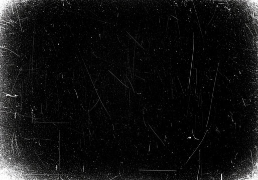 Grunge texture with white scratches and dust on black background, old film effect overlay