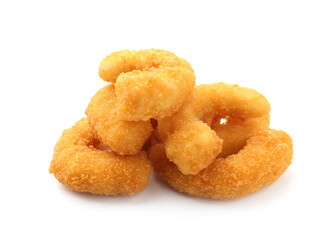 Many tasty tempura shrimps isolated on white