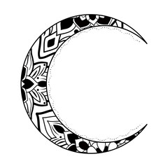 Crescent moon design. drawing of botanical natural theme. decoration, wallpaper, sticker, tattoo.