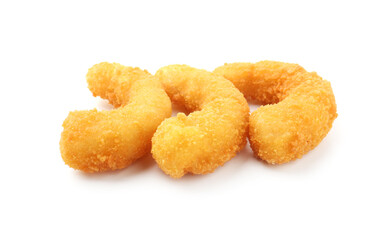 Three tasty tempura shrimps isolated on white