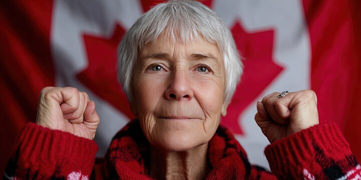 patriotic elderly canadian with elbows up