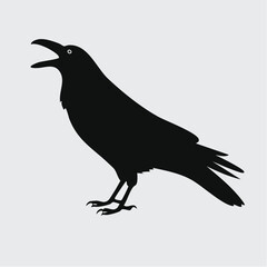 Fototapeta premium Calling Crow Silhouette with Open Beak — Flat 2D Vector