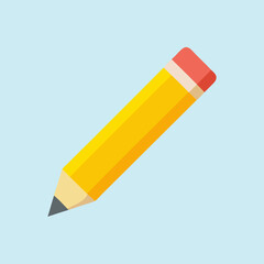 Yellow Pencil Icon: Flat Design, Writing Tool