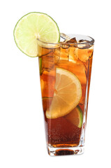 Refreshing Cuba libre cocktail isolated on white