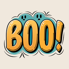 Cartoon halloween boo text with ghostly accents