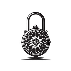 Fototapeta premium Black Color Locket Silhouette Vector Illustration, Solid White Background. minimal vector design