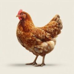 Fototapeta premium Brown Hen on White: Detailed Chicken Portrait
