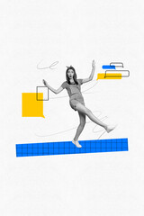 Trendy sketch pop artwork collage of happy girl guy stand bubble communication speech chat dialogue phrase talk cloud message