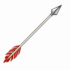 Red Feather Arrow with Metal Tip - Hunting Weapon Illustration