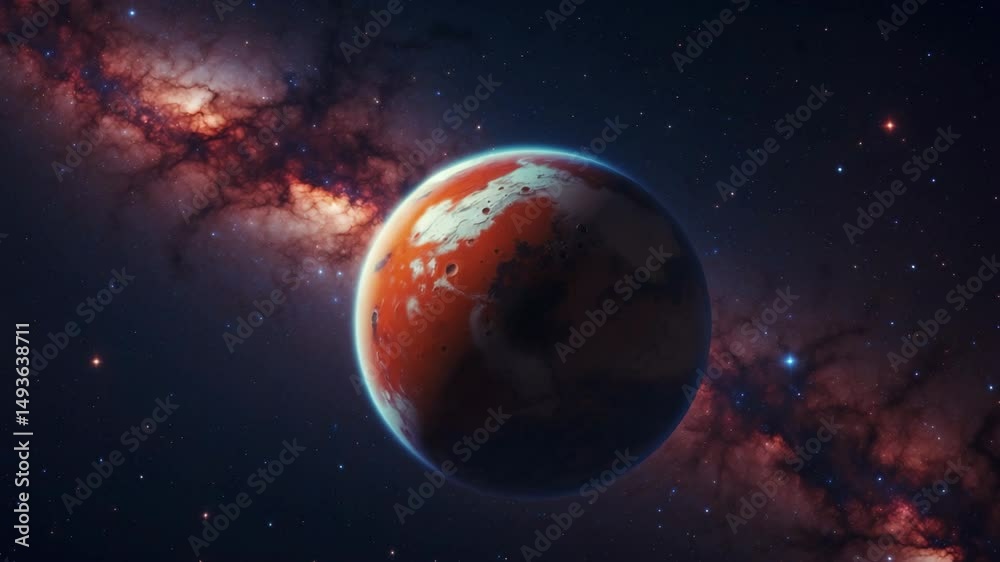 Wall mural journey to mars concept: amazing red planet mars in deep stellar space and starry sky
