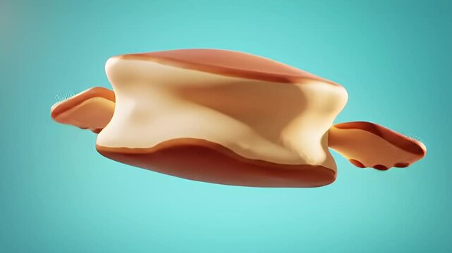 Three Dimensional Rendering of a Sweet Brown Candy on Light Blue Background