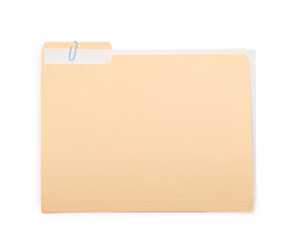 One paper file folder isolated on white, top view