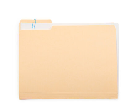 One paper file folder isolated on white, top view