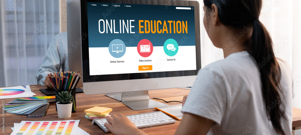 Fototapete E-learning website with brisk sofware for student to study online on the internet network
