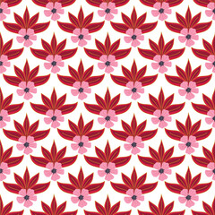 Trendy floral seamless pattern. Simple red and beige daisy. Spring flower template for packaging, postcards, textile printing, wallpaper. Hand drawn illustration isolated on white background