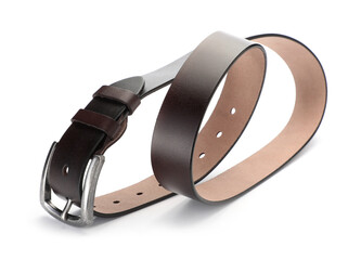 One brown leather belt isolated on white