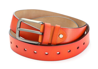 One orange leather belt isolated on white