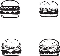 Four Unique Burger Logos with Modern Typography./ 