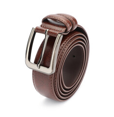 One brown leather belt isolated on white
