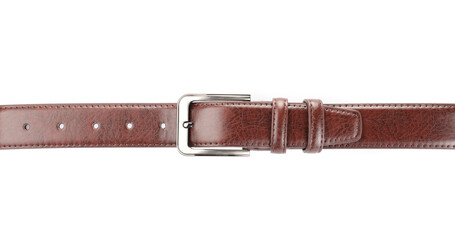 One brown leather belt isolated on white