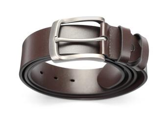 One brown leather belt isolated on white, above view