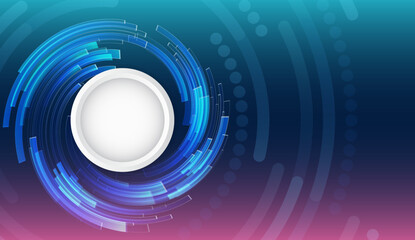 Ideal for high-tech, innovation, science and IT presentations or technology-themed visuals. Futuristic digital background with a circular design and glowing blue geometric shapes.