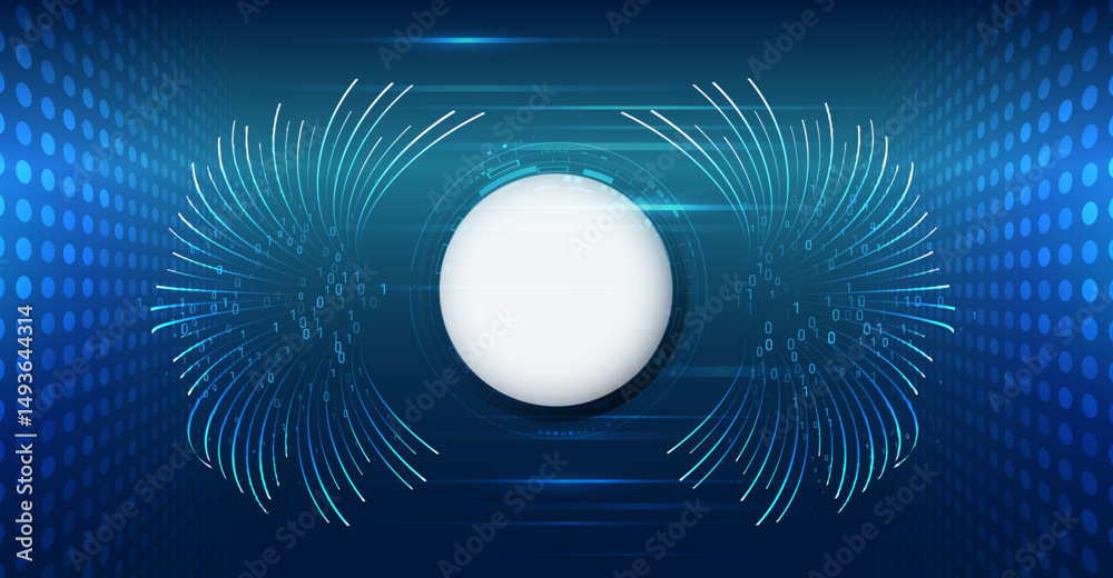 Aufkleber Futuristic background with a circle in the center, digital wavy lines and binary code. Abstract concept of technology, big data and expansion of information flows.
