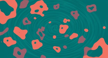 Abstract Swirling Organic Shapes - Teal background with swirling pattern and scattered coral and mauve organic shapes. Modern abstract design