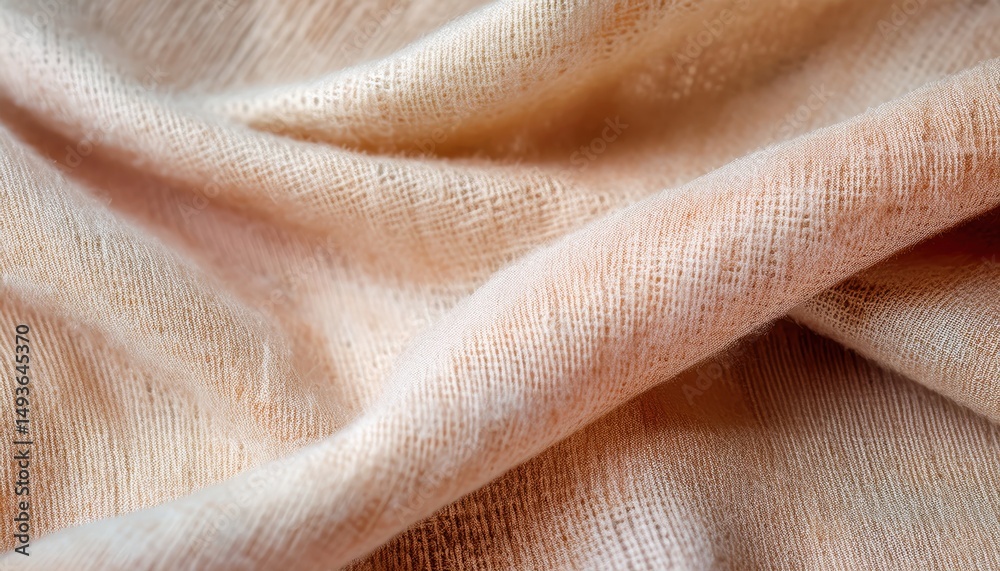 Aufkleber close-up of soft peach beige woven fabric texture with gentle folds and natural fibers for textile b
