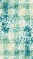 Abstract green and blue watercolor pattern with geometric squares
