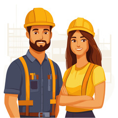 Friendly Construction Team with Hard Hats