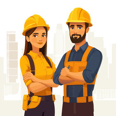Friendly Construction Team with Hard Hats