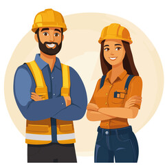 Friendly Construction Team with Hard Hats