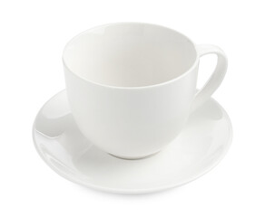 Empty coffee cup with saucer isolated on white