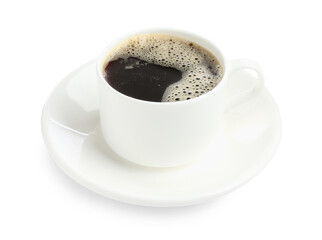 Aromatic coffee in cup isolated on white