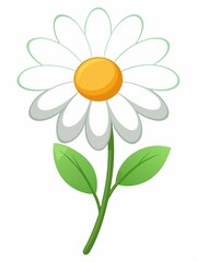 Illustration of a delightful cartoon daisy flower with green stem and leaves