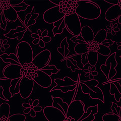 Trendy floral seamless pattern. Simple red and beige daisy. Spring flower template for packaging, postcards, textile printing, wallpaper. Hand drawn illustration isolated on white background