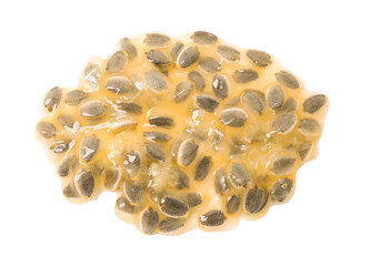 Passion fruit seeds isolated on white, top view
