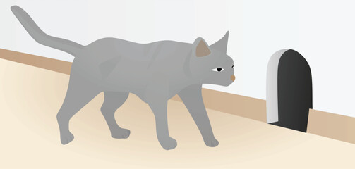 Cat and mouse in home. vector
