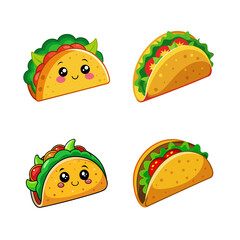 set of taco icons isolated on transparent background