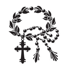 Black Color Rosary Silhouette Vector Illustration, Solid White Background. minimal vector design